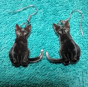 Cute black cat Halloween wire dangle earrings witch wicca gothic